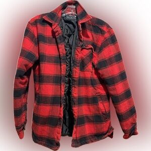 Dakine red & black buffalo check plaid lined barn coat S